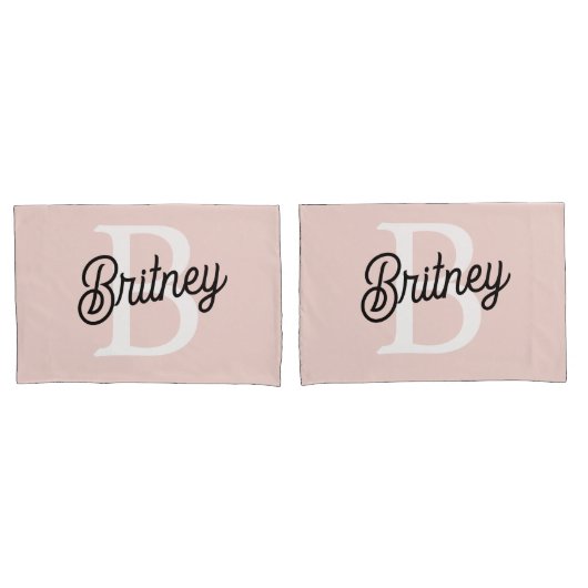 Housse D'oreillers Monogramme et nom personnalisé moderne Pastel Pink (devant-Set)