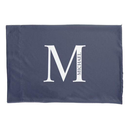 Housse D'oreillers Monogramme et nom personnalisés bleu marine (devant)