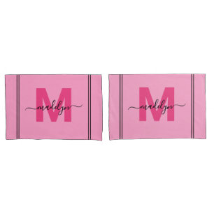 Housse D'oreillers Monogramme Féminin Rose Script Nom