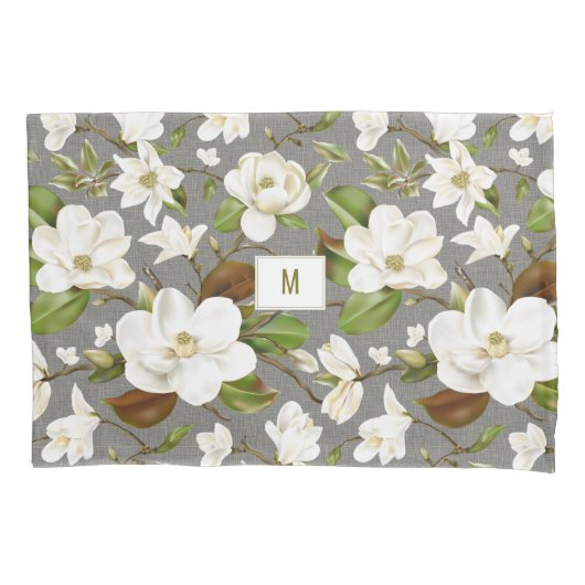 Housse D'oreillers Monogramme floral de Magnolia (devant)