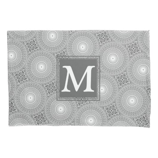 Housse D'oreillers Monogramme gris cercles motif (devant)