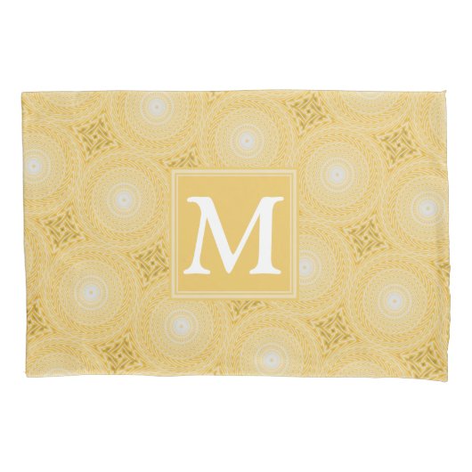 Housse D'oreillers Monogramme jaune cercles motif (devant)
