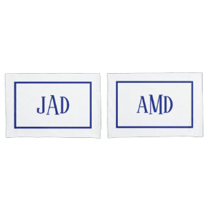 Housse D'oreillers Monogramme minimaliste Marine bleu blanc rectangle