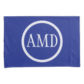 Housse D'oreillers Monogramme Nautique Marine Bleu Cercle Blanc (devant-Droit)