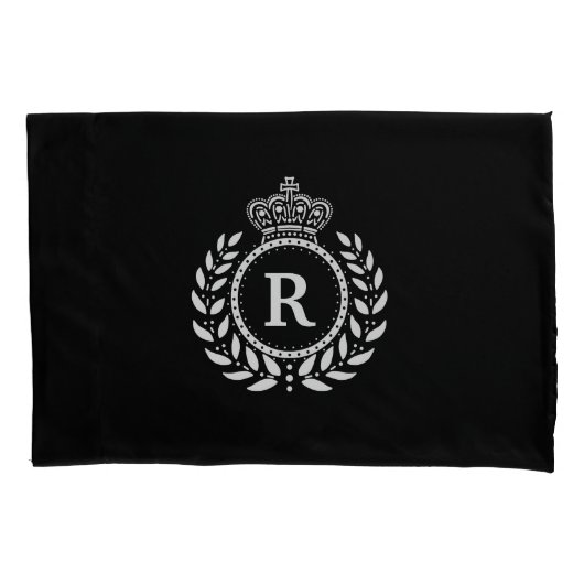 Housse D'oreillers Monogramme noir blanc | de couronne de guirlande (devant)