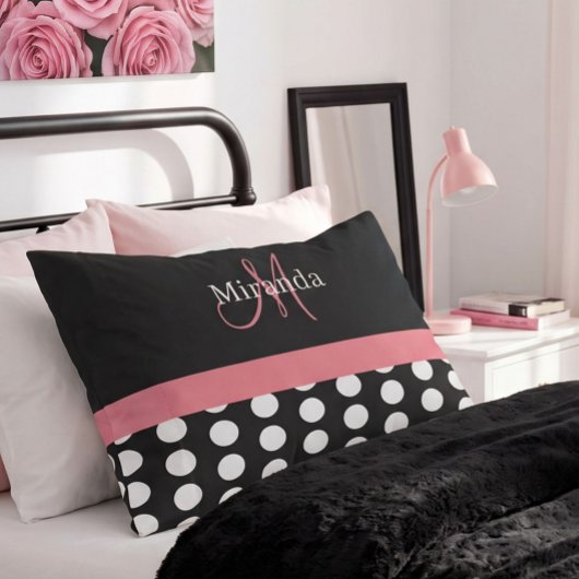 Housse D'oreillers Monogramme noir blanc rose écriture points Std