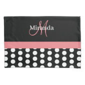 Housse D'oreillers Monogramme noir blanc rose écriture points Std (devant)
