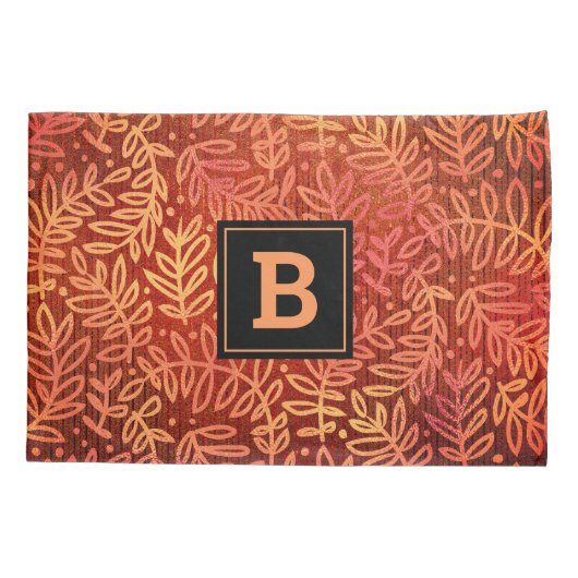 Housse D'oreillers Monogramme orange or ombre feuille motif moderne (Dos)