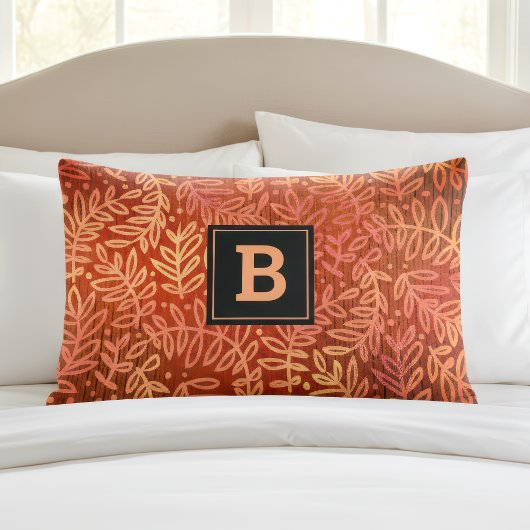 Housse D'oreillers Monogramme orange or ombre feuille motif moderne