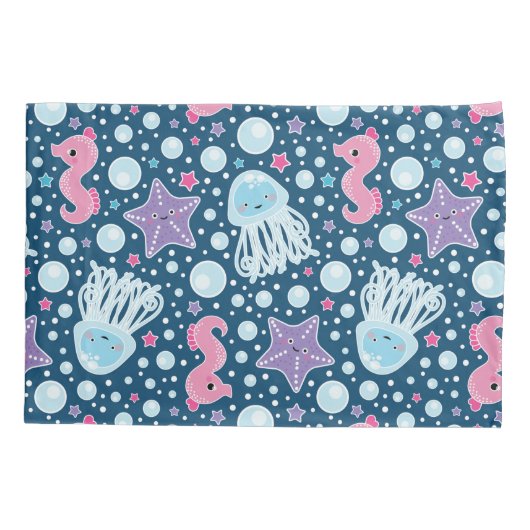 Housse D'oreillers Monogramme pourpre de méduses et d'hippocampes | (Dos)