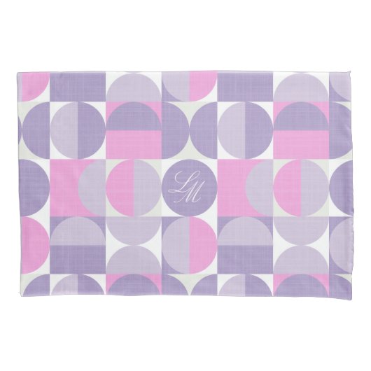 Housse D'oreillers Monogramme Rétro Rose Violet Cercles Milieu de Siè (devant)