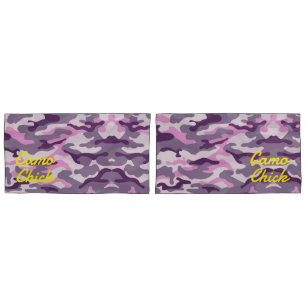 Housse D'oreillers Monogramme rose camouflage féminin en jaune