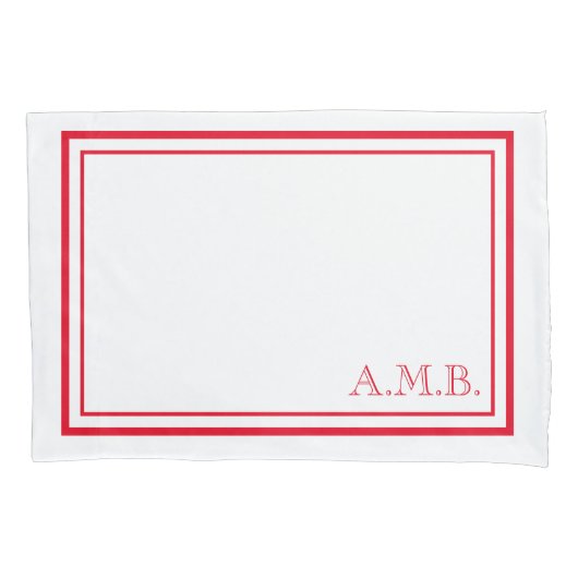 Housse D'oreillers Monogramme rouge classique personnalisé standard (devant)