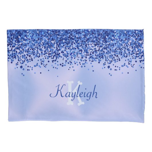 Housse D'oreillers Monogramme simple en métal brossé bleu et Parties (devant)