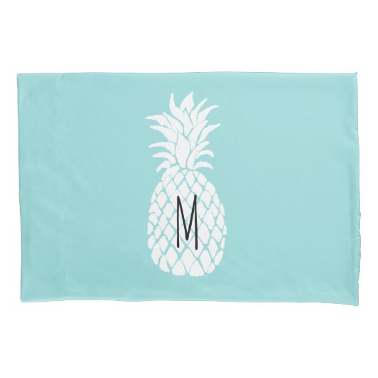 Housse D'oreillers monogramme sur dessin d'ananas blanc (devant)