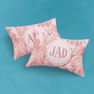 Housse D'oreillers Monogramme tropical Monstera rose Feuilles de la j