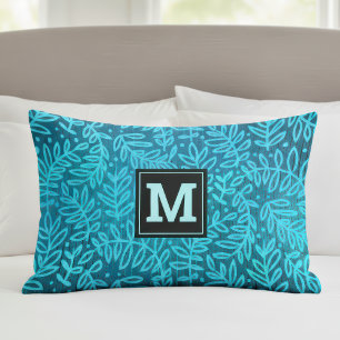 Housse D'oreillers Monogramme turquoise ombre feuille motif audacieux