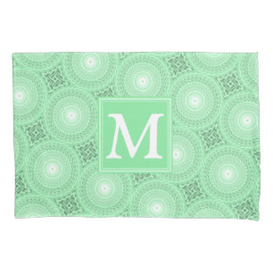 Housse D'oreillers Monogramme vert ressort cercles motif