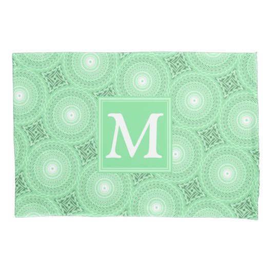Housse D'oreillers Monogramme vert ressort cercles motif (devant)