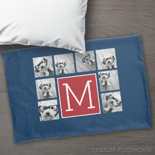 Housse D'oreillers Monogrammes de collage de photos Instagram - Rouge