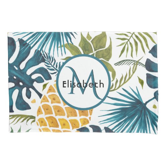 Housse D'oreillers Monographie feuille de paume d'or d'ananas (devant)