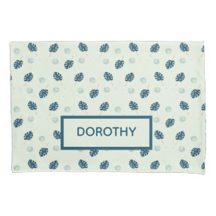 Housse D'oreillers Monstère tropicale monogramme feuille sur bleu