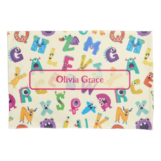 Housse D'oreillers Monstre Personnalisé ABC Monstres Silly Alphabet (devant)