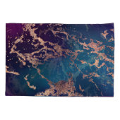 Housse D'oreillers Moody Luxe Marble | Profond violet et Turquoise or (Dos)