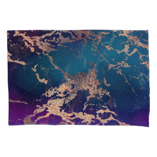 Housse D'oreillers Moody Luxe Marble Profond violet et Turquoise or