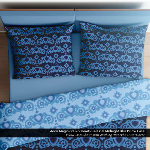 Housse D'oreillers Moon Magic Stars Coeurs Celestial Midnight Blue