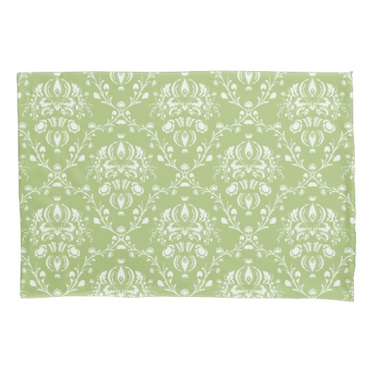 Housse D'oreillers Moss Green et White Damask (devant-gauche)