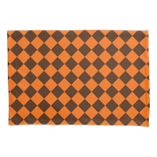 Housse D'oreillers Motif à carreaux diamant orange marron (devant-gauche)