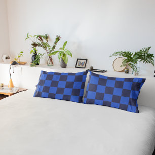 Housse D'oreillers Motif À damiers géométrique croate bleu