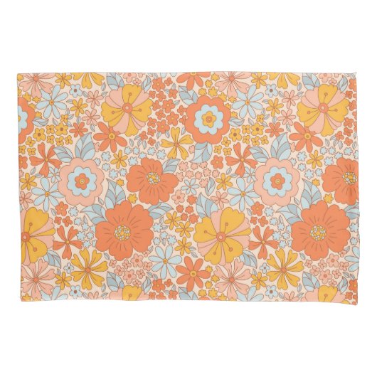 Housse D'oreillers Motif à fleurs Orange Retro (devant)