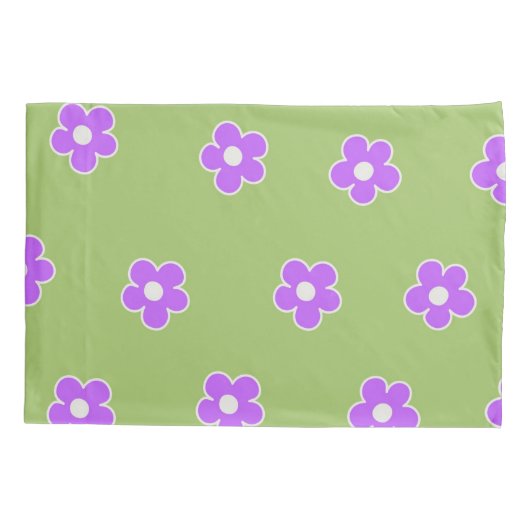 Housse D'oreillers Motif à fleurs vert violet rétro Y2K (Dos)