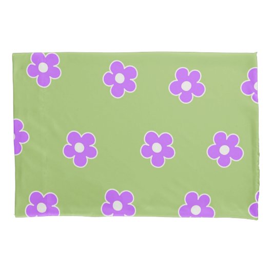 Housse D'oreillers Motif à fleurs vert violet rétro Y2K (devant)