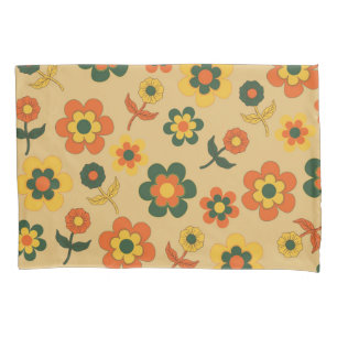 Housse D'oreillers Motif à fleurs Vintage orange rétro