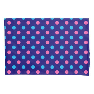 Housse D'oreillers Motif à pois bleu marine rose cyan