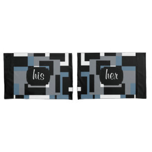 Housse D'oreillers Motif Abstrait bleu, noir et blanc