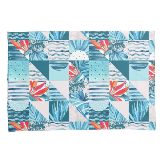 Housse D'oreillers Motif abstrait géométrique turquoise tropical (devant-Droit)