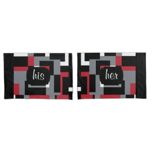 Housse D'oreillers Motif Abstrait rouge, noir et blanc