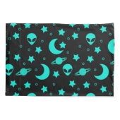 Housse D'oreillers Motif Alien turquoise avec étoiles et lunes (Dos)