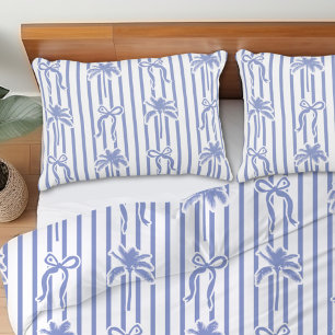 Housse D'oreillers Motif Arbres Palmiers Côtiers Blancs Bleus Rubans