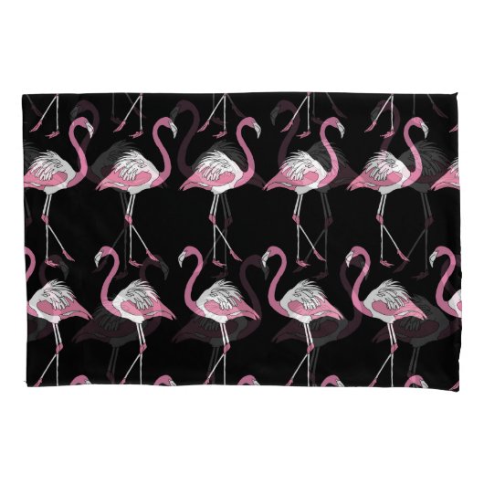Housse D'oreillers Motif Arrière - plan Flamant rose textile noir (devant)