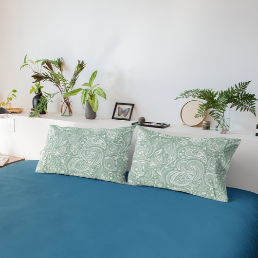 Housse D'oreillers Motif blanc et gris-vert