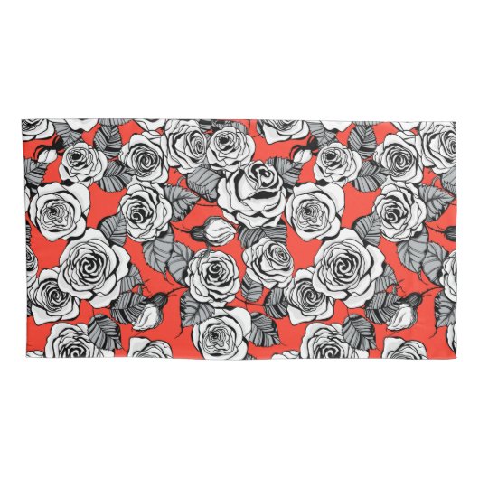Housse D'oreillers Motif blanc roses (Dos-Droit)