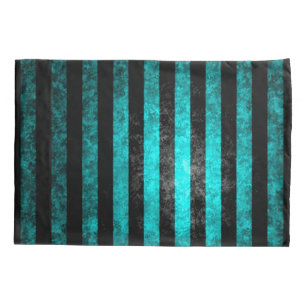 Housse D'oreillers Motif bleu et noir grunge gothique de rayures
