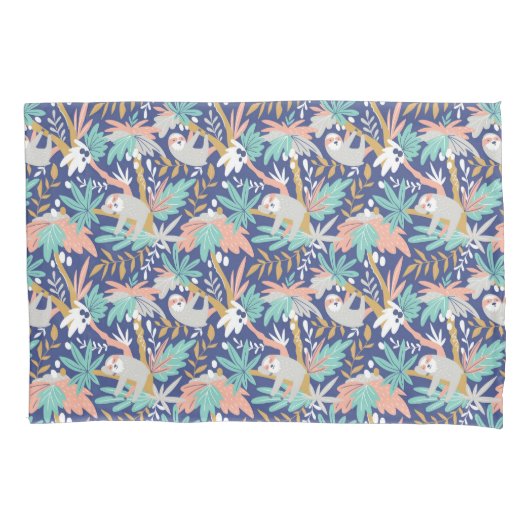 Housse D'oreillers Motif bleu tropical de paresse (devant-gauche)