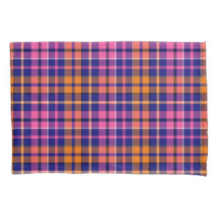 Housse D'oreillers Motif carreaux tartan bleu marine rose orange 