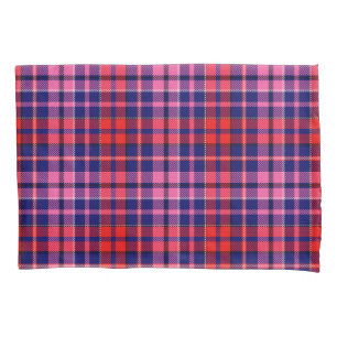 Housse D'oreillers Motif carreaux tartan bleu marine rouge rose